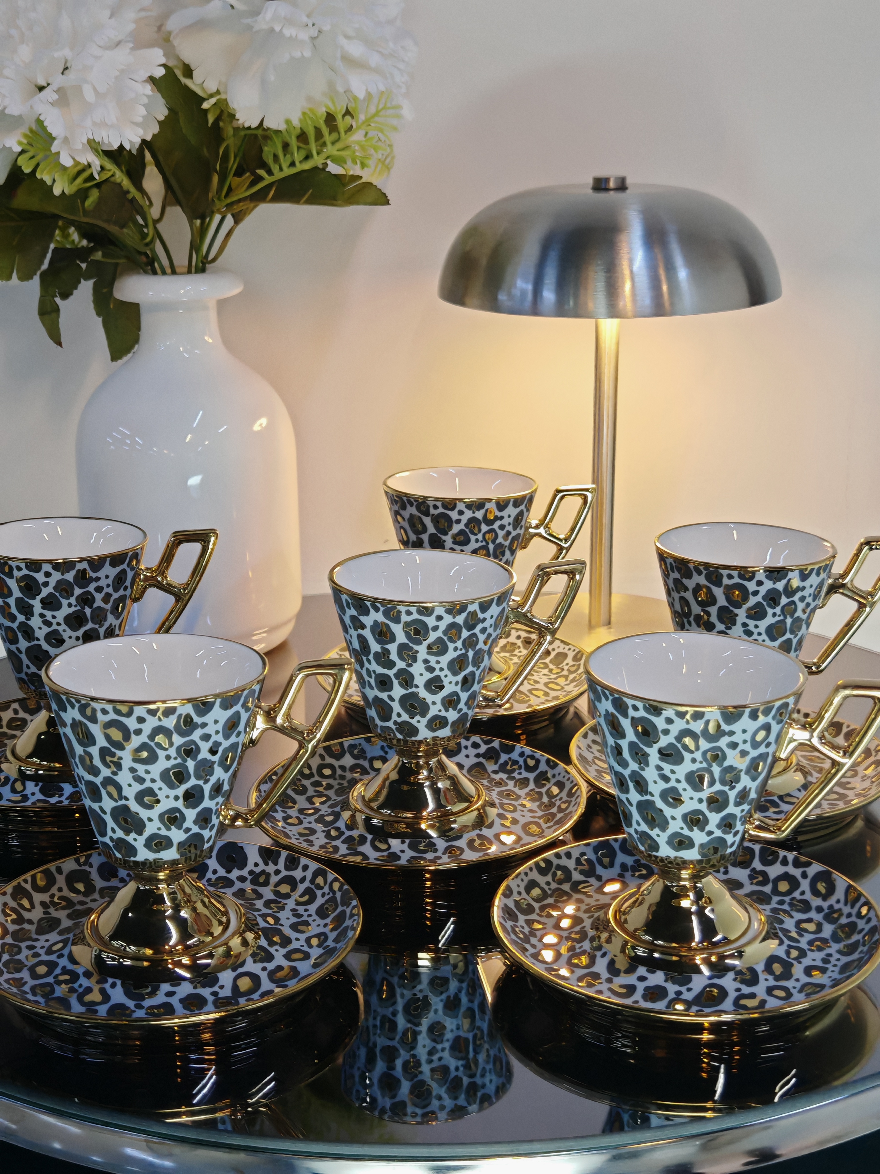 Leopar Desen  Gri Türk Kahvesi Fincan Takımı